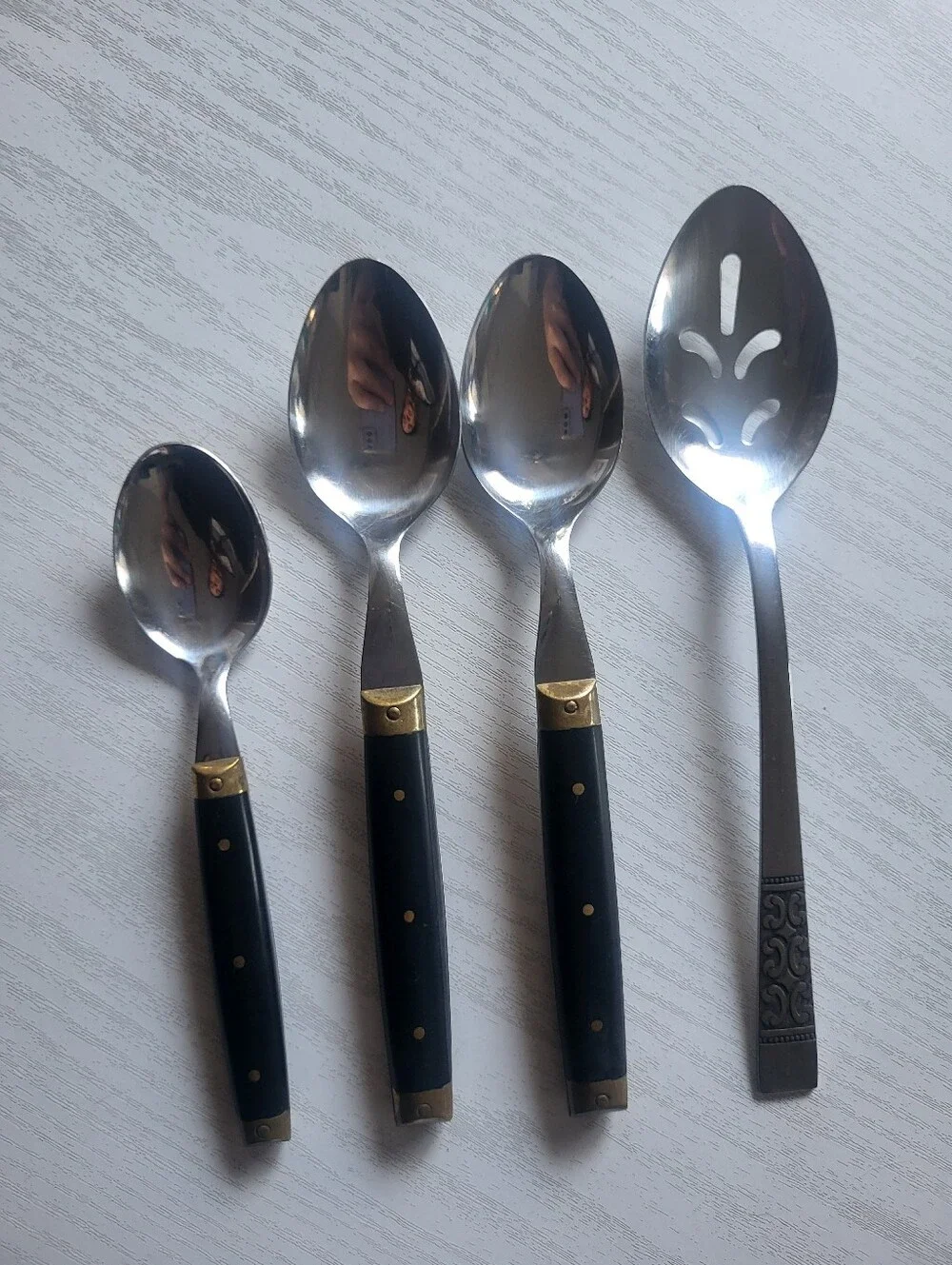 Black Handle Stainless Steel Serving Spoon Set - 4-Piece Roger Made In Japan I